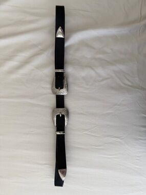 Target Black Double Buckle Western-Style Belt with Silver-Tone Hardware